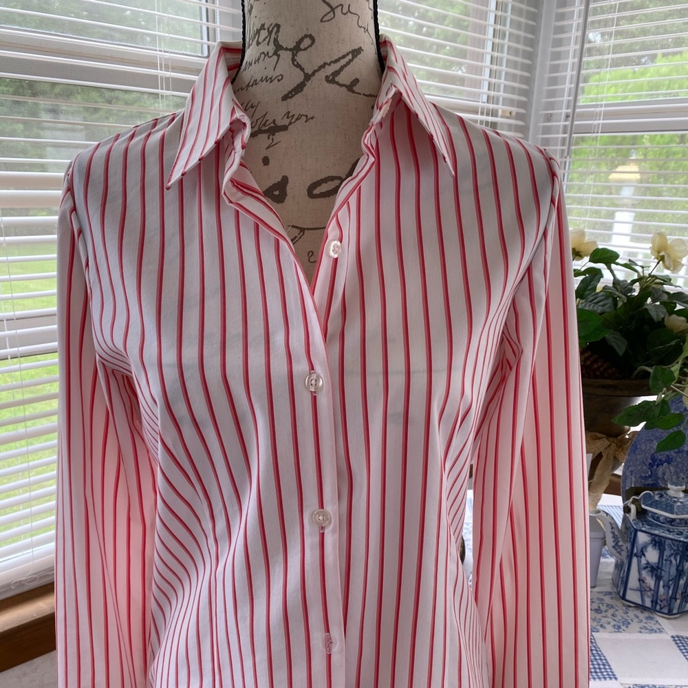 Ladies size S pink strip long sleeve collar blouse